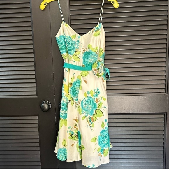 Banana Republic 100% Dupioni Silk Floral Occasion Mini Dress, Size 0P - Picture 1 of 13